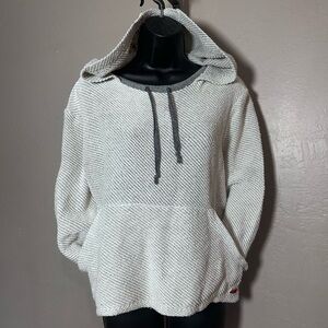 Roxy Vintage Vibe Gray & Cream Knit Hoodie with Drawstrings & Kangaroo Pocket